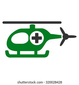 Medical Helicopter vector icon. Style is bicolor flat symbol, green and gray colors, rounded angles, white background.
