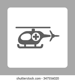 Medical Helicopter vector icon. Style is flat rounded square button, dark gray and white colors, silver background.