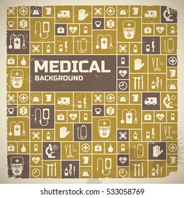 Medical help design background with science and health symbols flat vector illustration