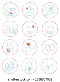 Medical highlight story covers for medicine clinic. Social Media icons for female target audience