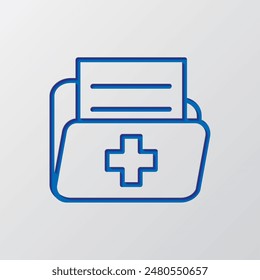 Medical history, folder simple icon vector. Flat design. Paper cut design. Cutted blue symbol with shadow. Gray background.ai