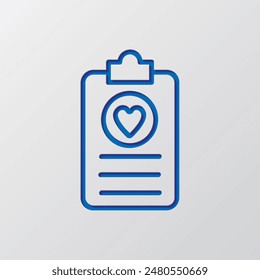 Medical history, heart simple icon vector. Flat design. Paper cut design. Cutted blue symbol with shadow. Gray background.ai