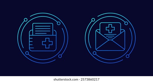 medical history or patient files icons, linear vector design