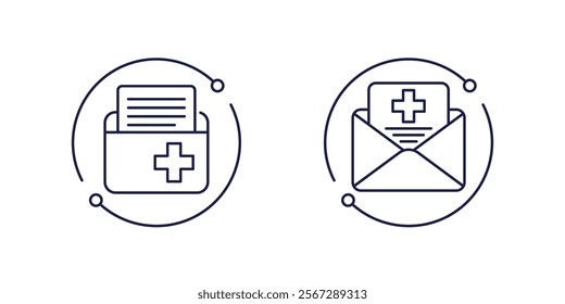 medical history and patient files line icons