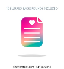 Medical history or report. Favourite text. Paper and heart. Colorful logo concept with simple shadow on white. 10 different blurred backgrounds included