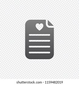 Medical history or report. Favourite text. Paper and heart. On grid background