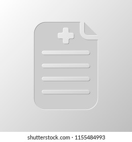 Medical history or report. Paper and medical cross. Paper design. Cutted symbol. Pitted style