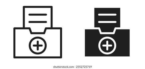 Medical history vector icon set black filled and outlined style.