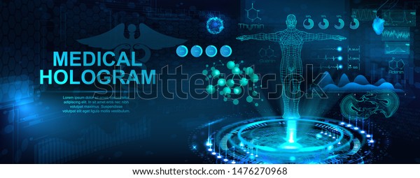 身体を持つ医療用ホログラム Hud調 現代の医療のコンセプト ホログラム人体と健康指標を用いた未来的な検査 Sci 3d X線 ベクターイラスト のベクター画像素材 ロイヤリティフリー
