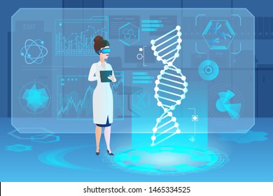 Medical hologram DNA vector illustration. Microbiology, genetic biotechnology, gene cell. Scientist working with DNA. Doctor doing laboratory research. Genetic testing. Innovation technology