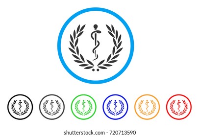 Medical Honor Laurel Wreath rounded icon. Style is a flat medical honor laurel wreath gray symbol inside light blue circle with black, gray, green, blue, red, orange color versions.