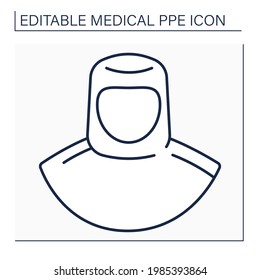 Medical Hood Line Icon. Personal Protective Equipment. Barrier Between Person And Germs. Medical PPE Concept. Isolated Vector Illustration. Editable Stroke