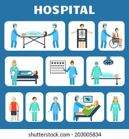 Medical hospital ambulance flat pictograms set isolated vector illustration