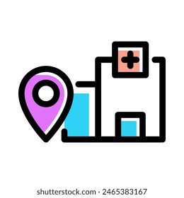 Medical hospital location icon vector illustration in colored outline