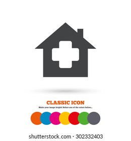 Medical hospital sign icon. Home medicine symbol. Classic flat icon. Colored circles. Vector