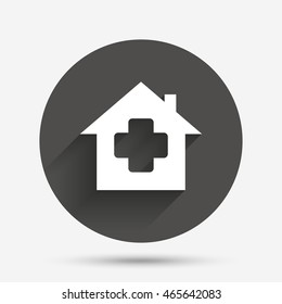 Medical hospital sign icon. Home medicine symbol. Circle flat button with shadow. Vector