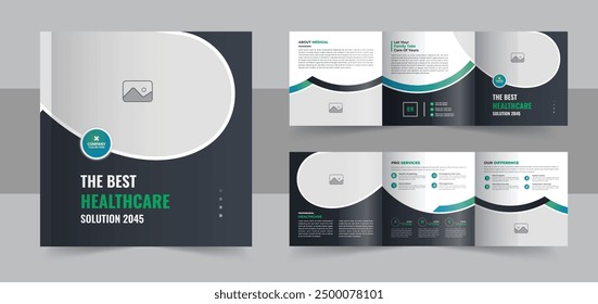 Medical, hospital square trifold brochure template or Medical clinic healthcare trifold brochure design. Medical and health care Modern Square Trifold brochure presentation