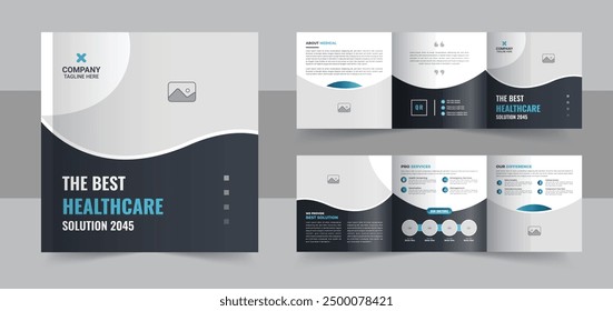 Medical, hospital square trifold brochure template layout or Medical clinic healthcare trifold brochure design for checkup, treatment