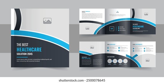 Medical, hospital square trifold brochure template or Medical clinic healthcare trifold brochure design for checkup, treatment. Square Trifold Medical Health Brochure