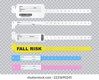 Medizinische Krankenhausaufseherin oder Armband. Patientenidentifizierungsnummer: Patientenarmband, Kautschuk für die medizinische Zulassung, einzelne realistische Vektorarmlet oder Krankenhausidentifikation, Armband für Neugeborene