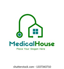 Medical House or clinic vector logo template. This logo with stethoscope.