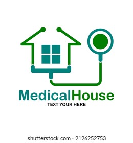 Medical House or clinic vector logo template. This logo with stethoscope.