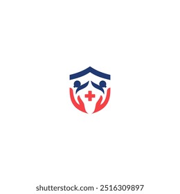 medical House with home and caring hand, vector sign. Symbol care for elderly at home, care logo 