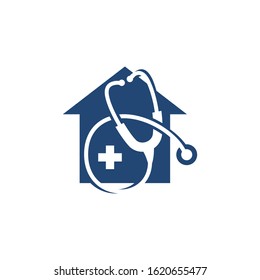 Medical House Logo Design. Home Clinic Health Care Vector Graphic.