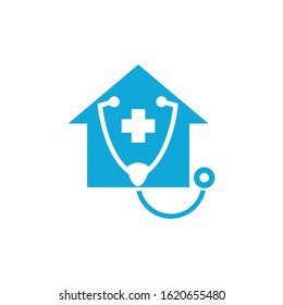 Medical House Logo Design. Home Clinic Health Care Vector Graphic.