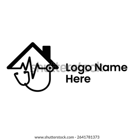 Medical house logo with stethoscope and heartbeat isolated on white
