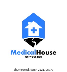 Medical house vector logo template. This design use care or heart symbol. Suitable for hospital or rehabilitation.