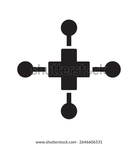 Medical hub glyph icon with central cross and network nodes representing integrated health services and system vector illustration vector solid glyph icon
