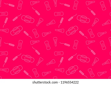 Medical hygiene conception pattern. Seamless vector pattern with menstruation sanitary pads and cotton tampons. Vector illustration of feminine hygiene products for menstruation bleeding period