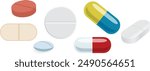 Medical icon 3d rendering illustration vector transparent. Set of different Pill and tablet icon. professionally drawn illustration of the pill icon. Color Drugs on white Background