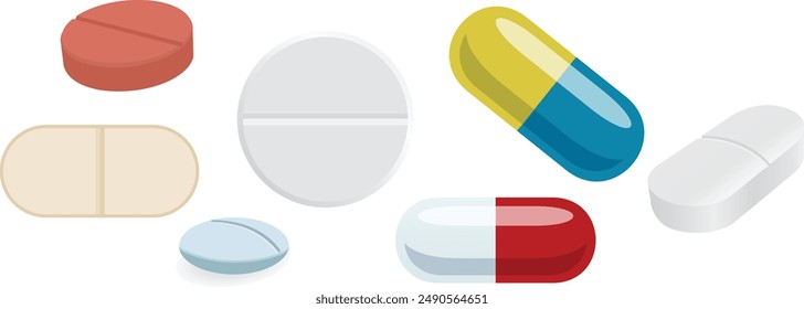 Medical icon 3d rendering illustration vector transparent. Set of different Pill and tablet icon. professionally drawn illustration of the pill icon. Color Drugs on white Background