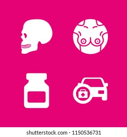 medical icon. 4 medical set with medical kit, skull, breast and drug vector icons for web and mobile app