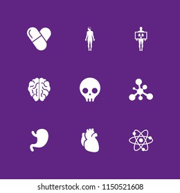 medical icon. 9 medical set with drug, atom, brain and medicine vector icons for web and mobile app