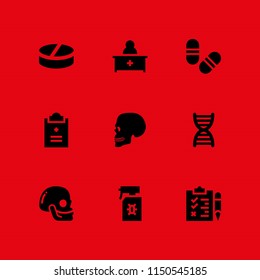 medical icon. 9 medical set with medicine, patient, biology and skull vector icons for web and mobile app