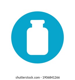 Medical icon bottle with pills white blue circle. Healthcare, drugs and medicine.Vector illustration.