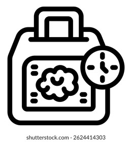 Ícone médico de uma varredura cerebral com um relógio medindo o tempo passando, útil para conceitos como diagnóstico médico