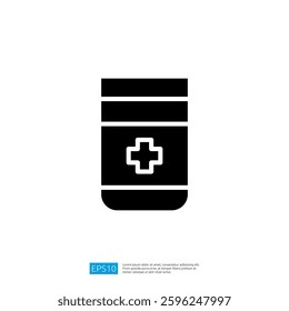Medical Icon of Container Representing Medicine for Health and Wellness in Black and White Design