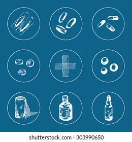 Medical icon with different items on the plates