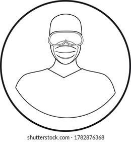 medical icon of doctor, healthcare workers in uniform; line art style; vector illustration, symbol for app, print or web.