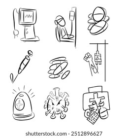 medical icon, doctor, suster,  medical equitment, patient cartoon for illustration or icon drawing