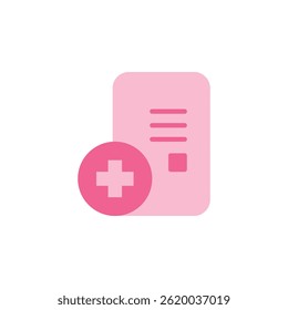 Documento de ícono médico con signo Plus que simboliza la atención al paciente y el diagnóstico de salud