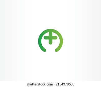 medical icon, green line circle with plus icon logo design