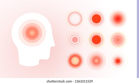 Medical icon. Headache, pain in the head, migraine, fatigue. Flat simple information poster template. Medical infographic element. Isolated vector illustration on blank background.