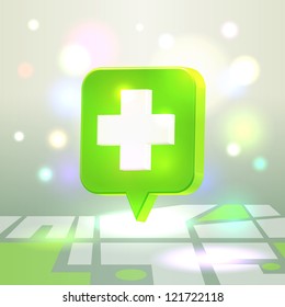 Medical icon for map application over colourful background