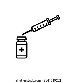 Medical icon for pandemic vaccine ampoule and syringe. Image of covid-19 vaccine and syringe