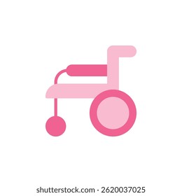 Ícone médico de uma cadeira de rodas rosa simbolizando acessibilidade e mobilidade para indivíduos com deficiência